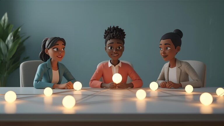 Claymation marketers connecting glowing network orbs to represent collaboration and revenue growth.