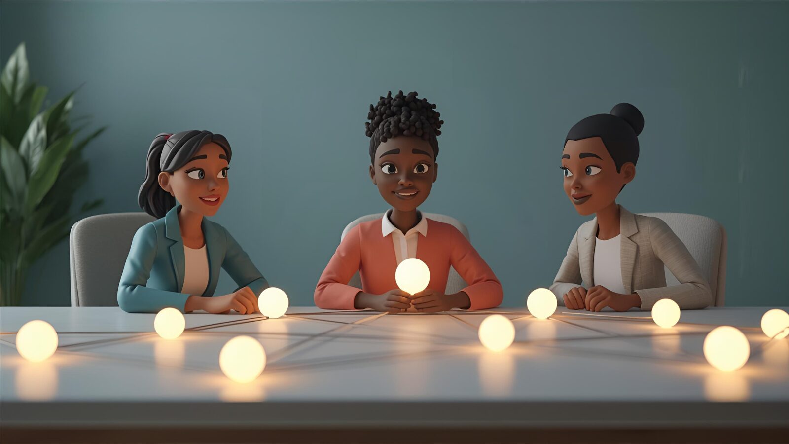 Claymation marketers connecting glowing network orbs to represent collaboration and revenue growth.